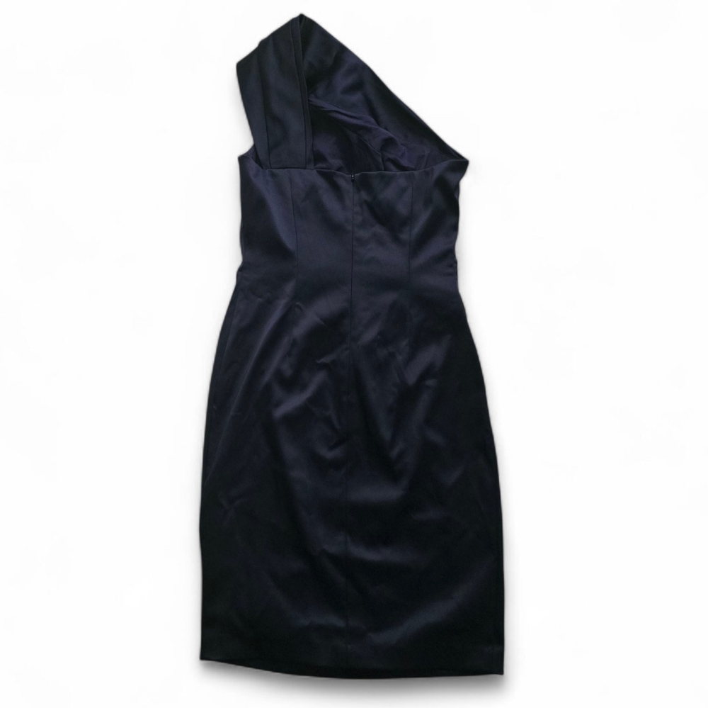 Eliza J Black One Shoulder Beaded Cocktail Dress Size 6 Satin Party Holiday - Picture 4 of 8